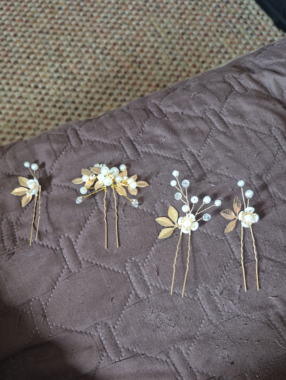 4 Pieces Bridal Wedding Hair Pins Gold Leaf Crystal Pearl Hair Pins Clips